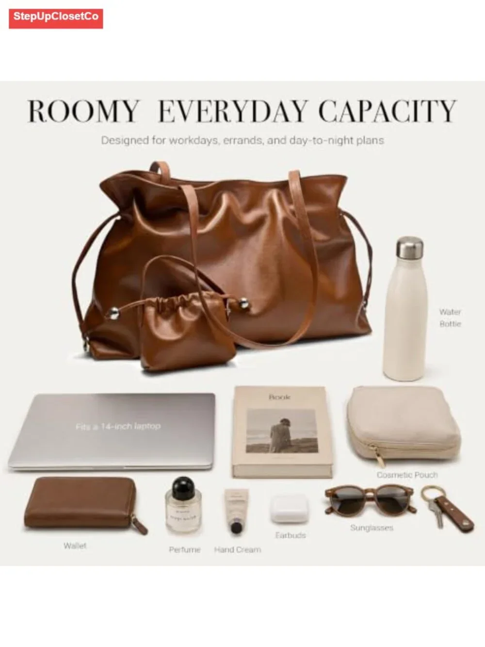 Top Grain Leather Slouchy Hobo Tote Bag for Women Large Shoulder Purse Fits 14